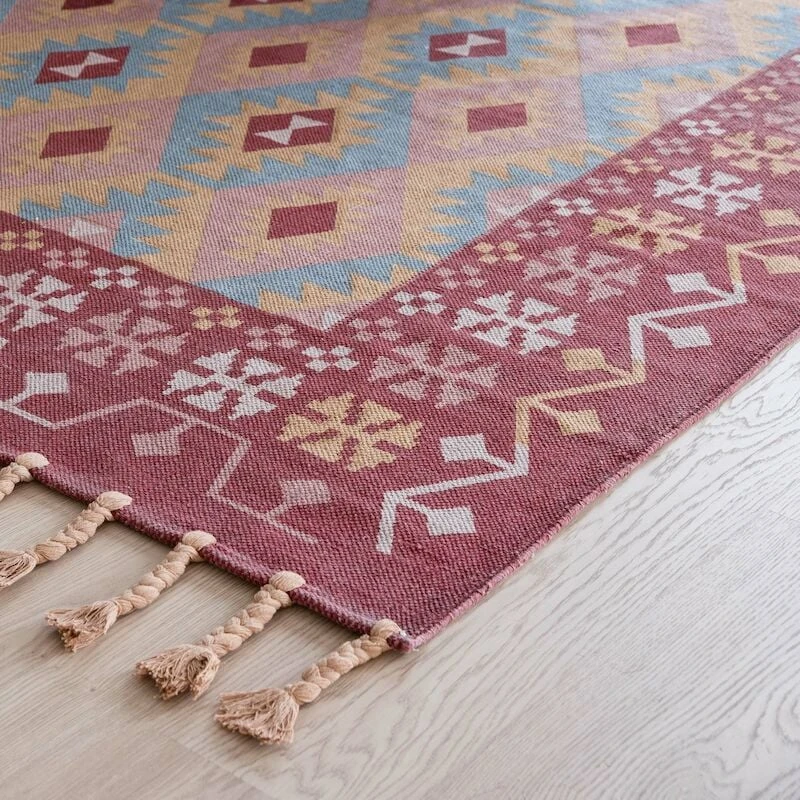 Veke Milja Puuvillamatto 160x230 Cm Puna/turkoosi 3 Veke Milja Puuvillamatto 160x230 Cm Puna/turkoosi