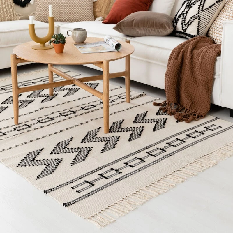 Veke Kaiku Puuvillamatto 200x300 Cm Luonnonväri/musta 5 Veke Kaiku Puuvillamatto 200x300 Cm Luonnonväri/musta - Image 3